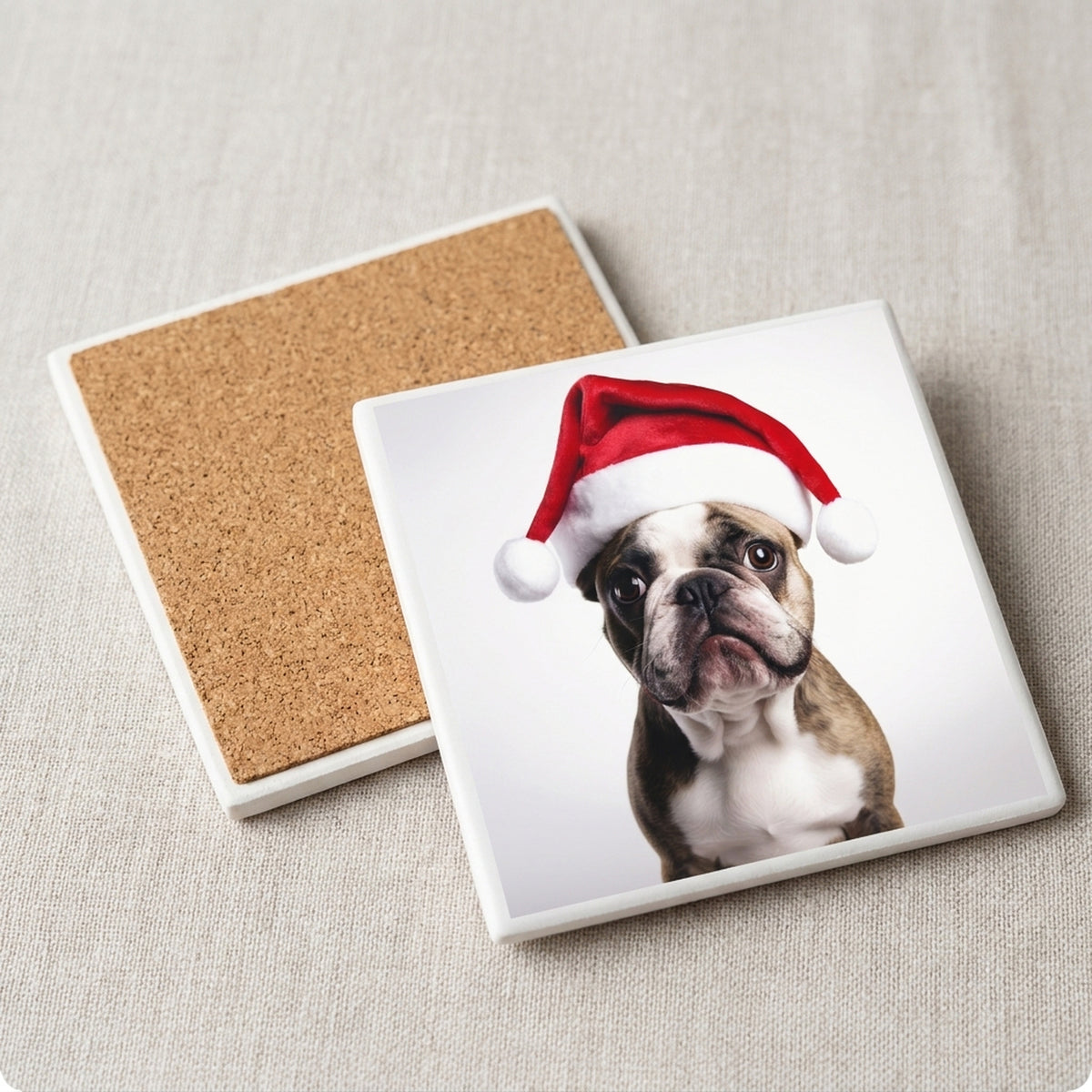 French Bulldog ceramic coasters set of 4, cork back
