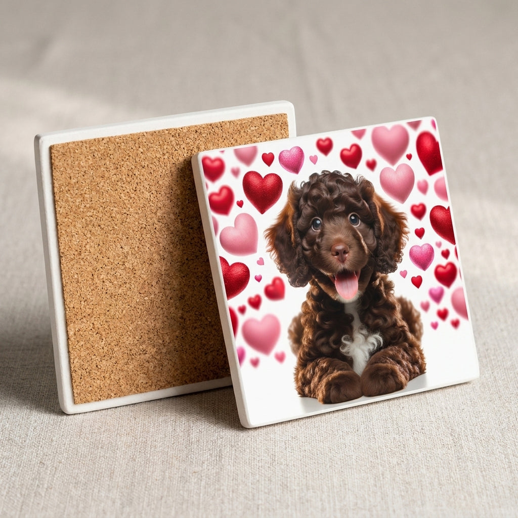 Portuguese Water Dog ceramic coasters set of 4, cork back