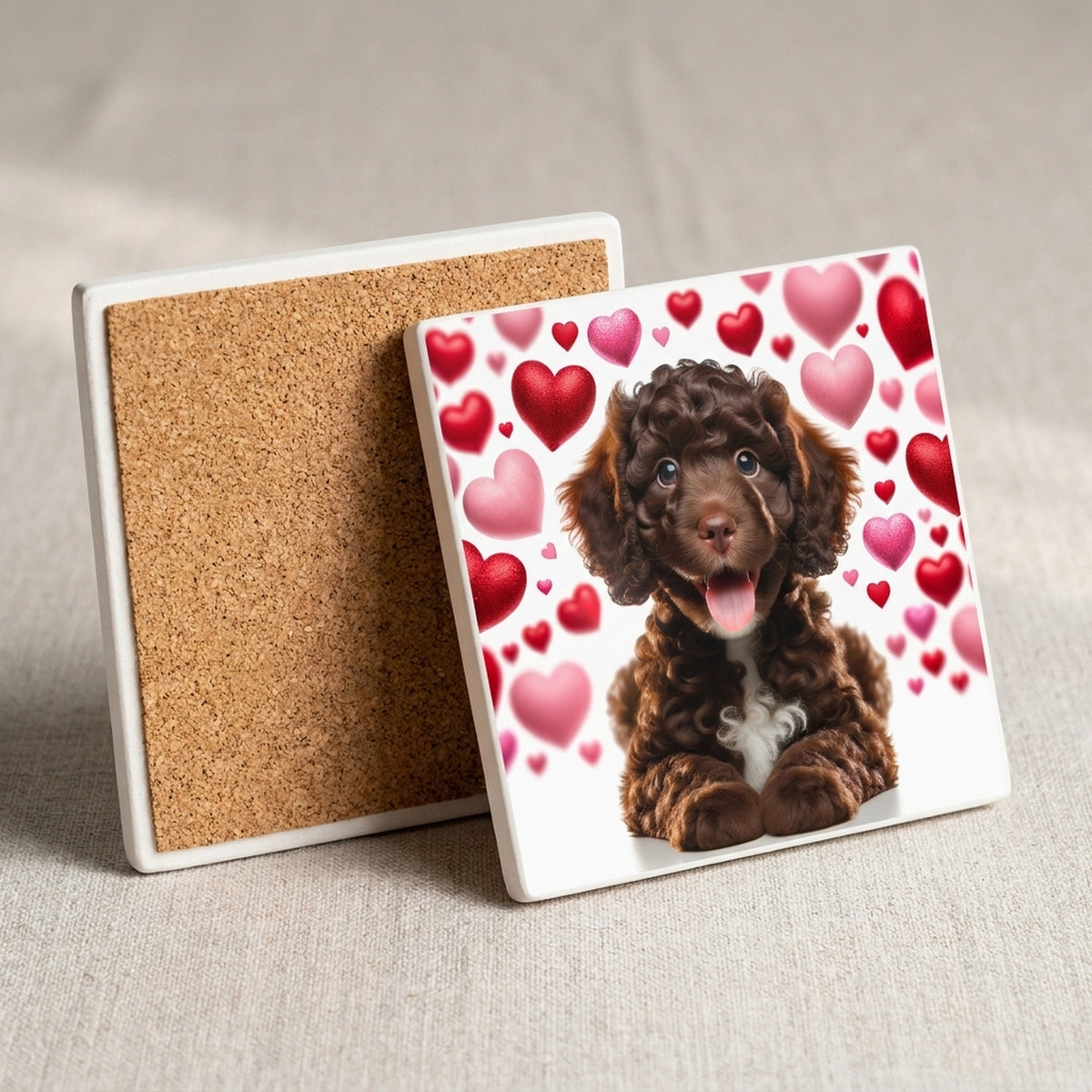 Portuguese Water Dog ceramic coasters set of 4, cork back