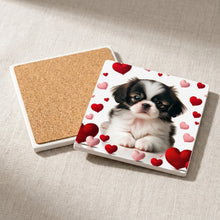 Japanese Chin ceramic coasters set of 4, cork back