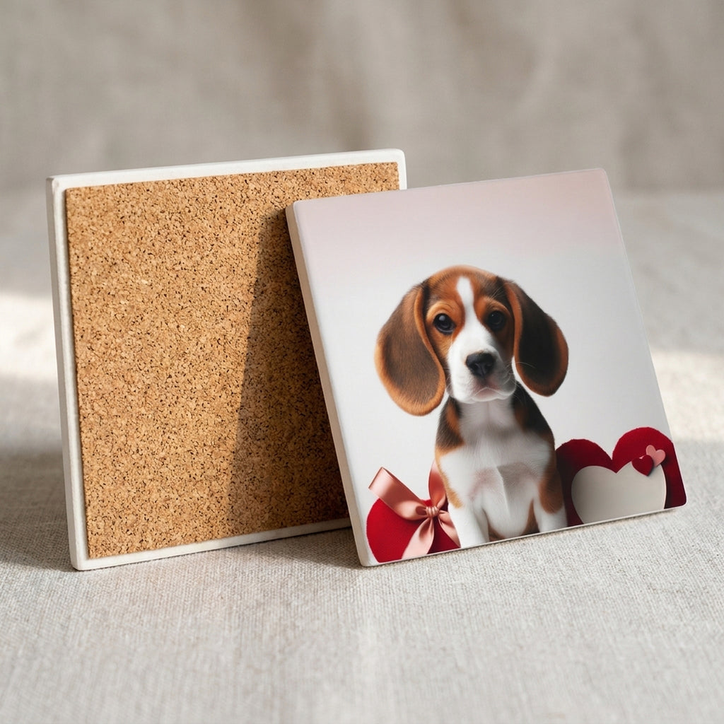Beagle ceramic coasters set of 4, cork back