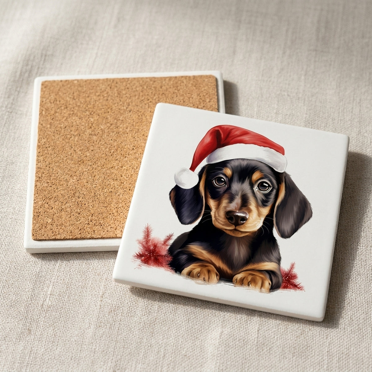Dachshund Puppy Drawing ceramic coasters set of 4, cork back
