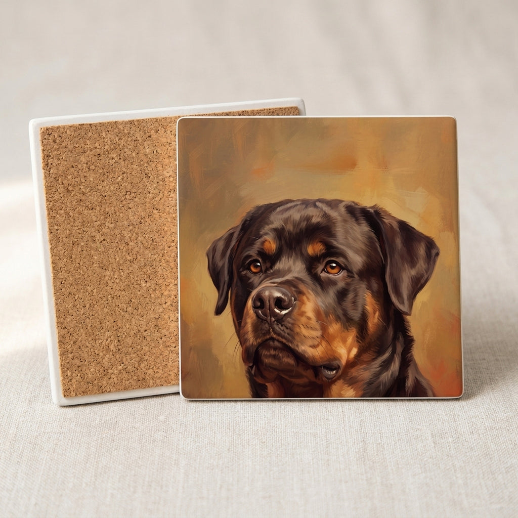 Rottweiler Portrait ceramic coasters set of 4, cork back