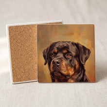 Rottweiler Portrait ceramic coasters set of 4, cork back