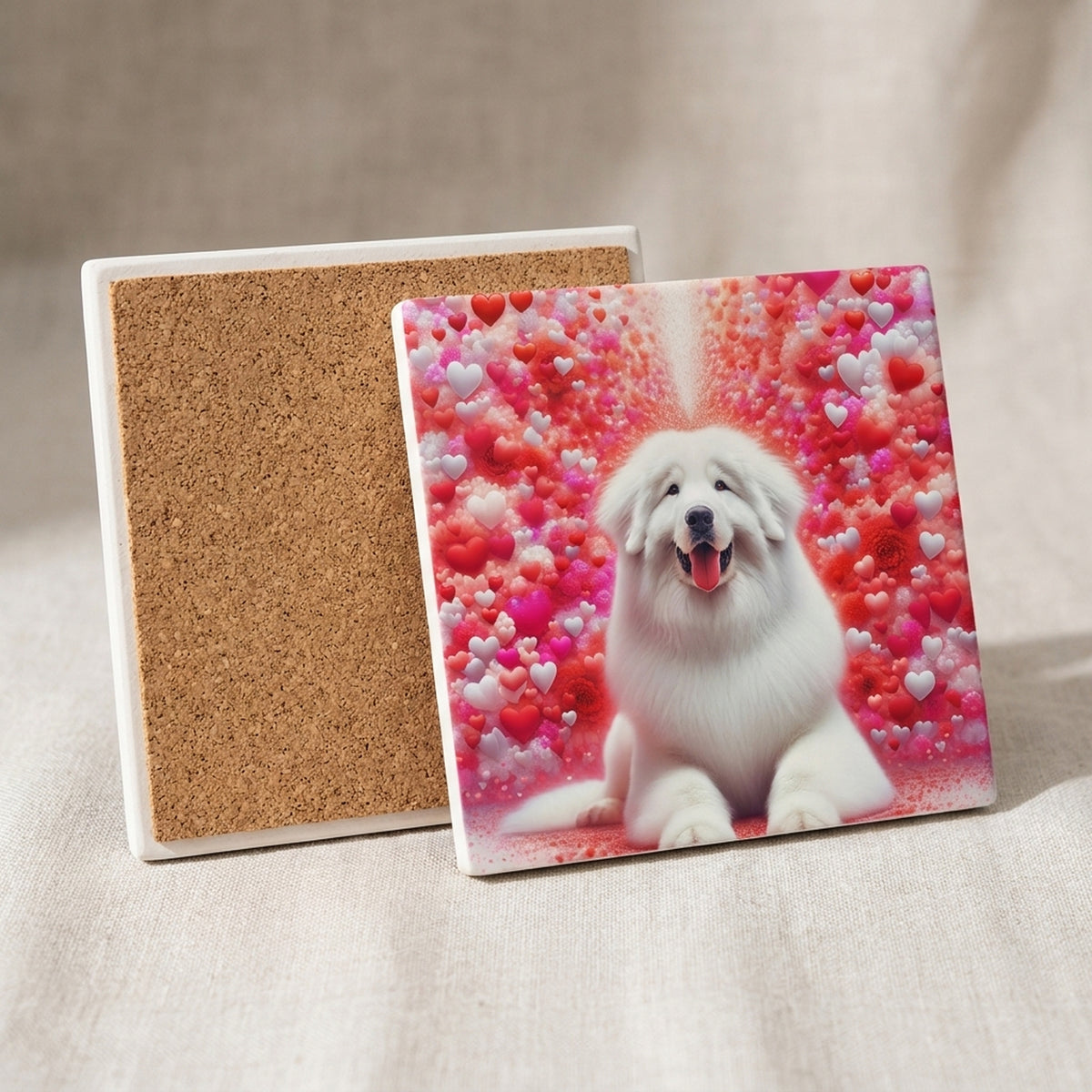 Great Pyrenees ceramic coasters set of 4, cork back