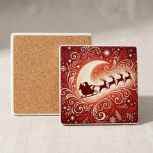 Santa & Reindeer ceramic coasters set of 4, cork back
