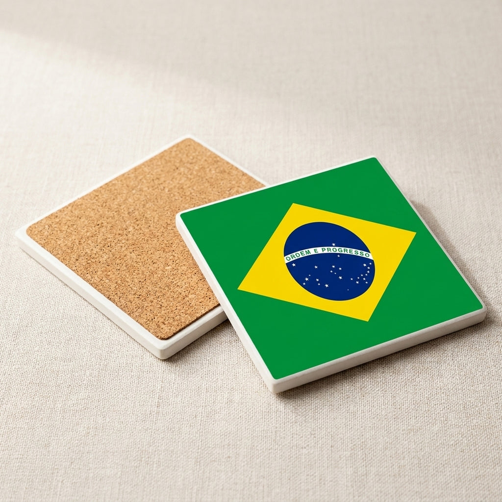 Brazil Flag Pride ceramic coasters set of 4, cork back