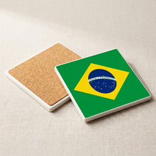 Brazil Flag Pride ceramic coasters set of 4, cork back