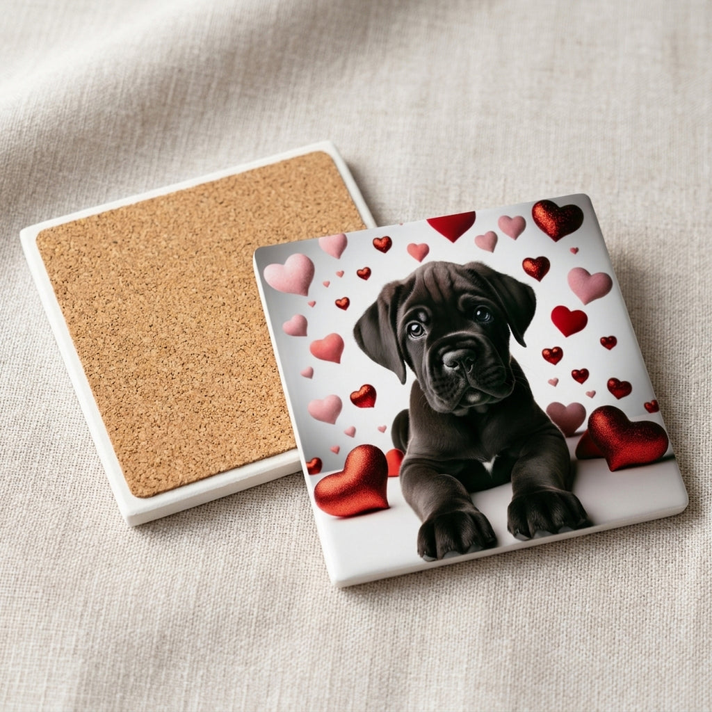 Cane Corso ceramic coasters set of 4, cork back