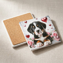 Greater Swiss Mountain Dog ceramic coasters set of 4, cork back