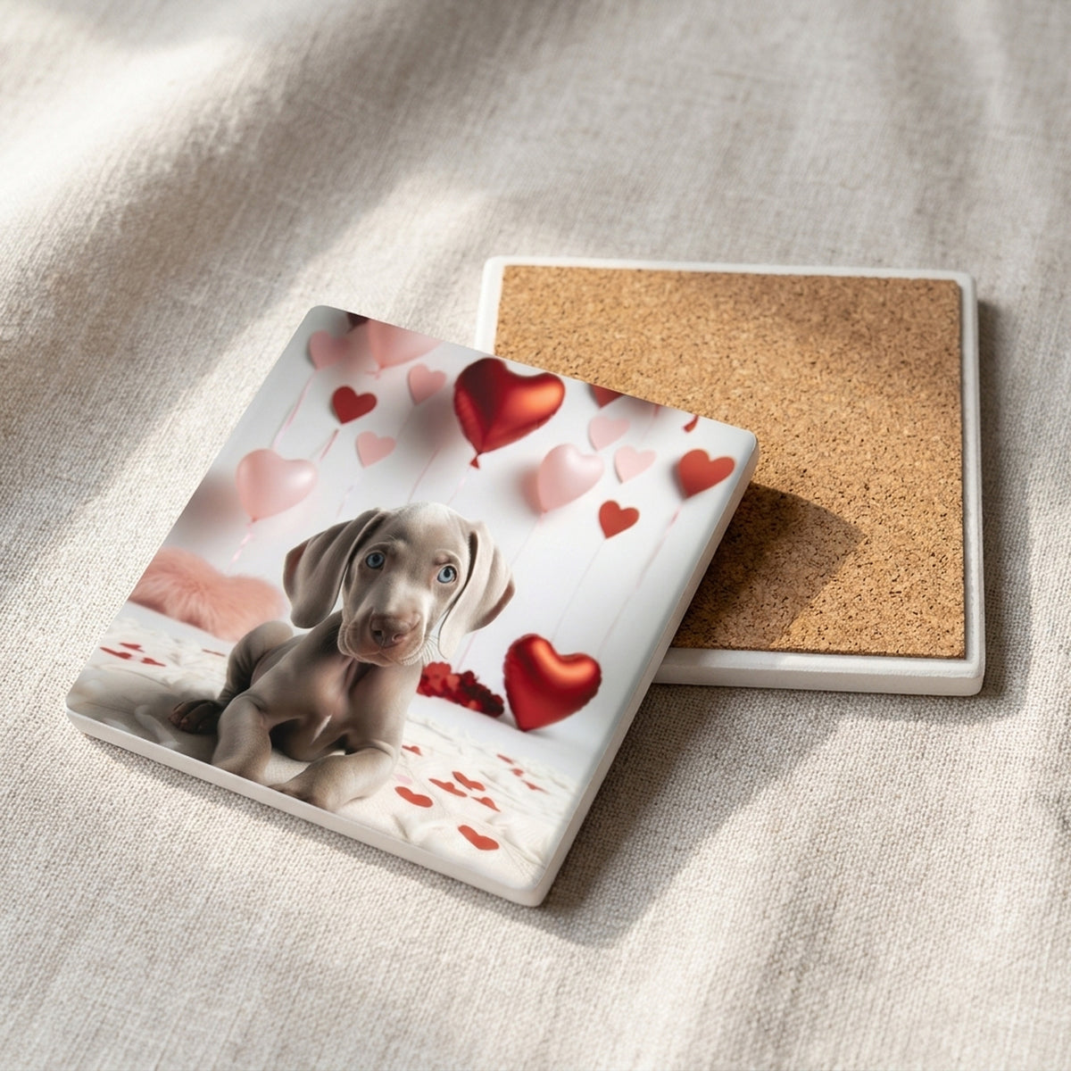 Weimaraner ceramic coasters set of 4, cork back