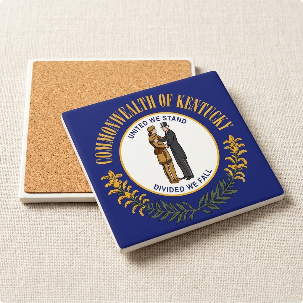 Kentucky State Flag ceramic coasters set of 4, cork back
