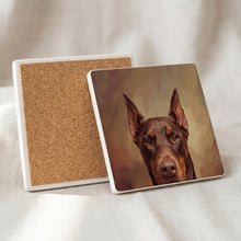 Doberman Portrait ceramic coasters set of 4, cork back
