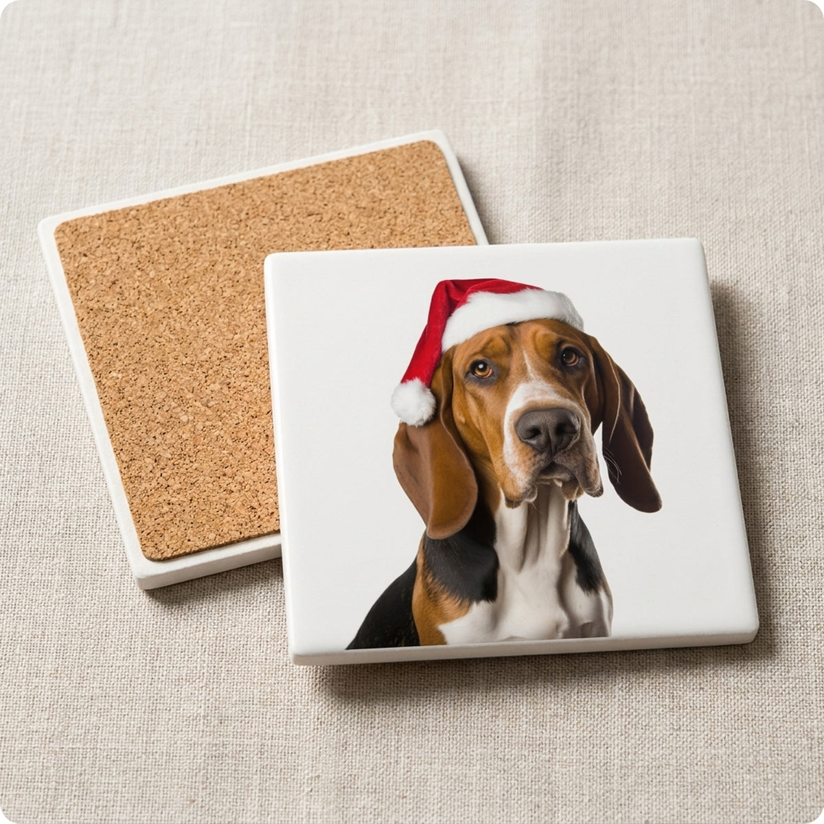 American English Coonhound ceramic coasters set of 4, cork back