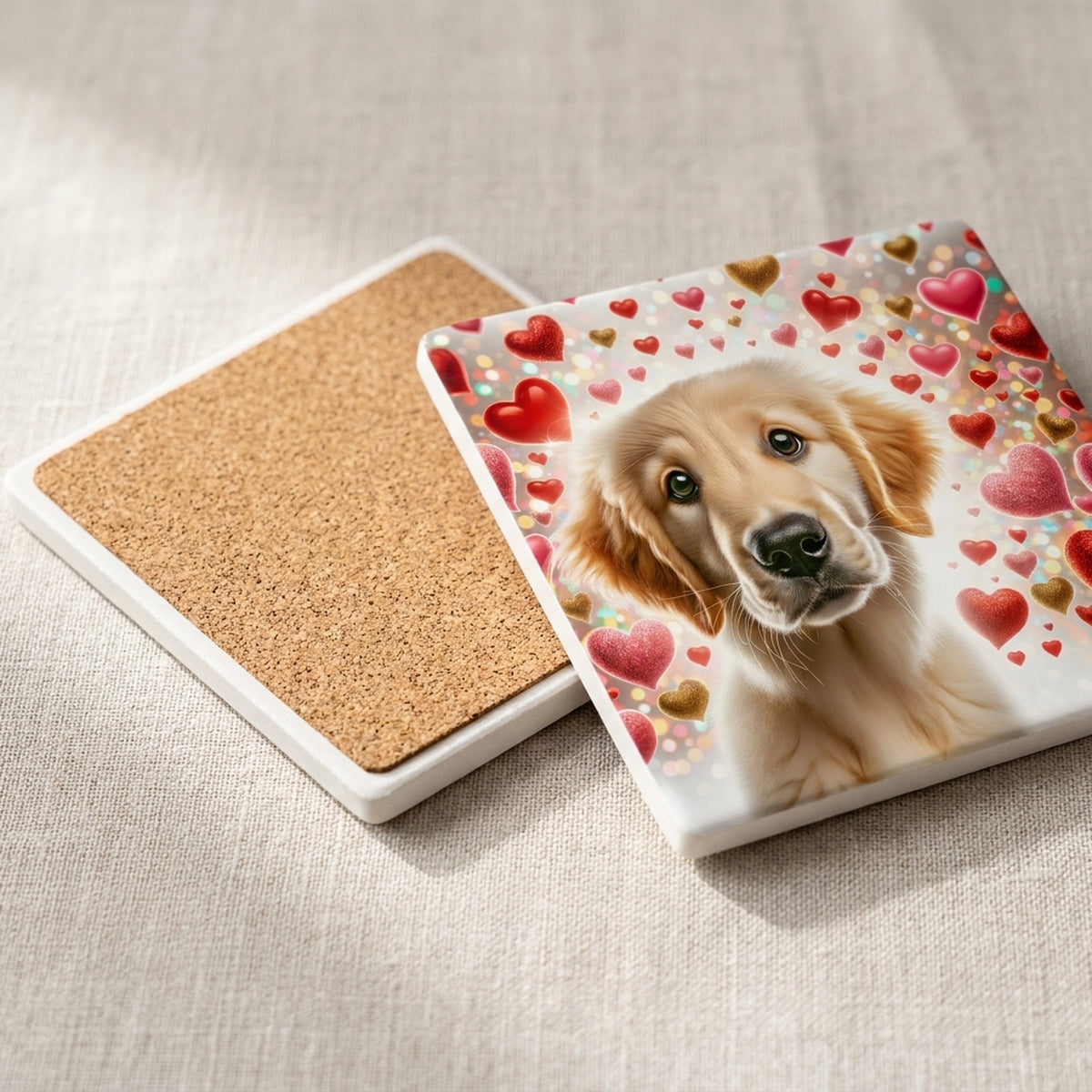 Golden Retriever ceramic coasters set of 4, cork back