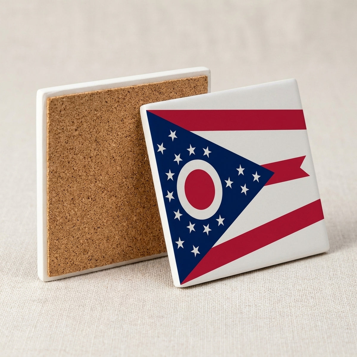 Ohio State Flag ceramic coasters set of 4, cork back
