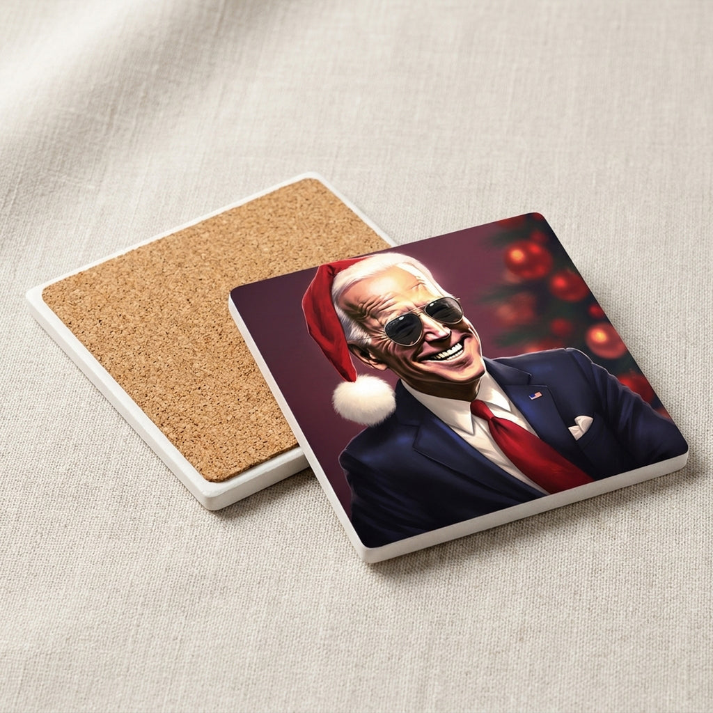 Festive Aviator Santa ceramic coasters set of 4, cork back
