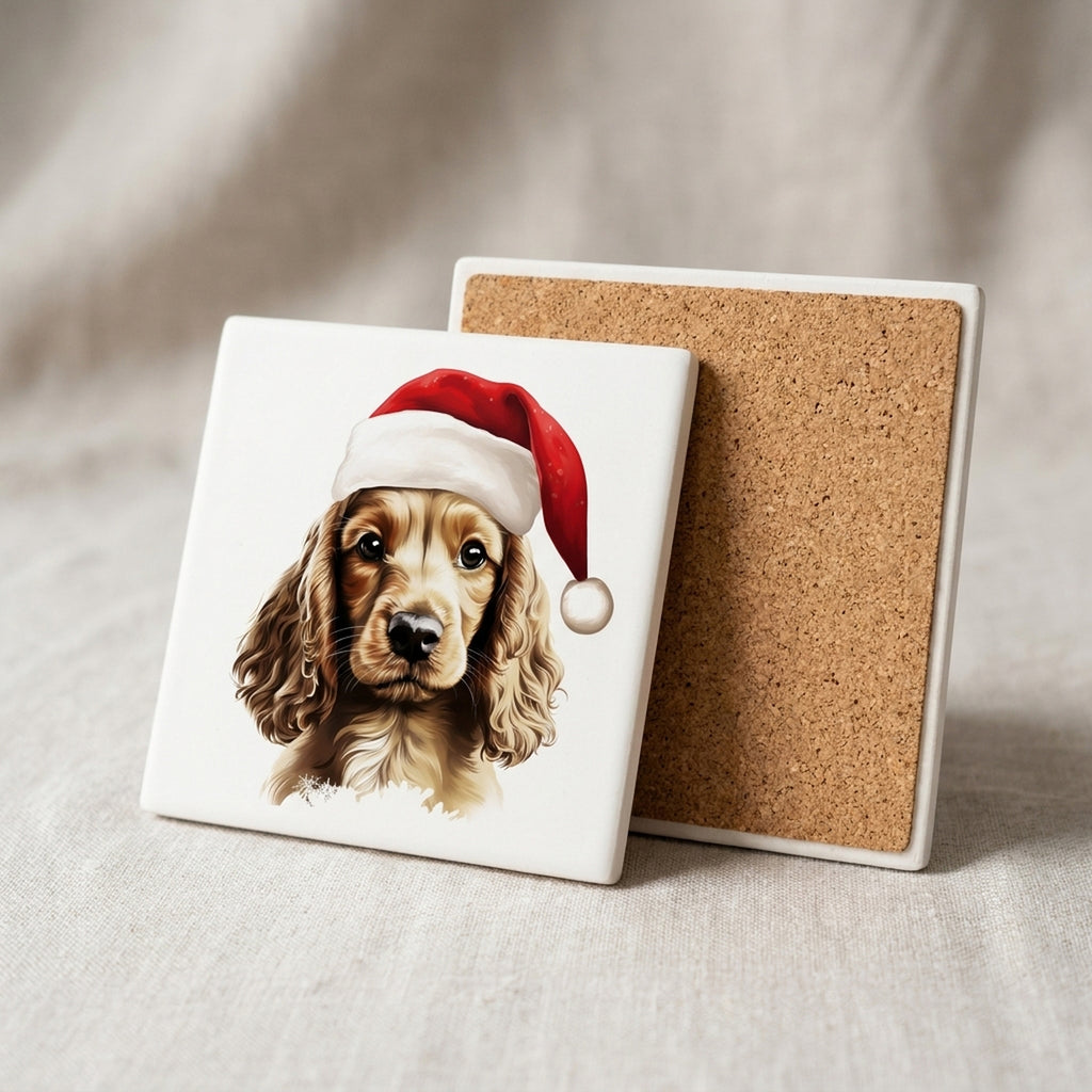 English Cocker Spaniel Puppy Drawing ceramic coasters set of 4, cork back