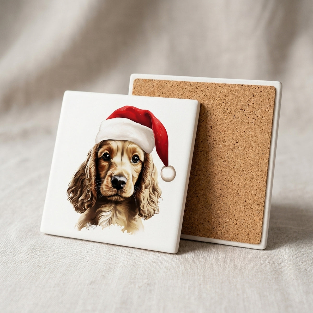 English Cocker Spaniel Puppy Drawing ceramic coasters set of 4, cork back