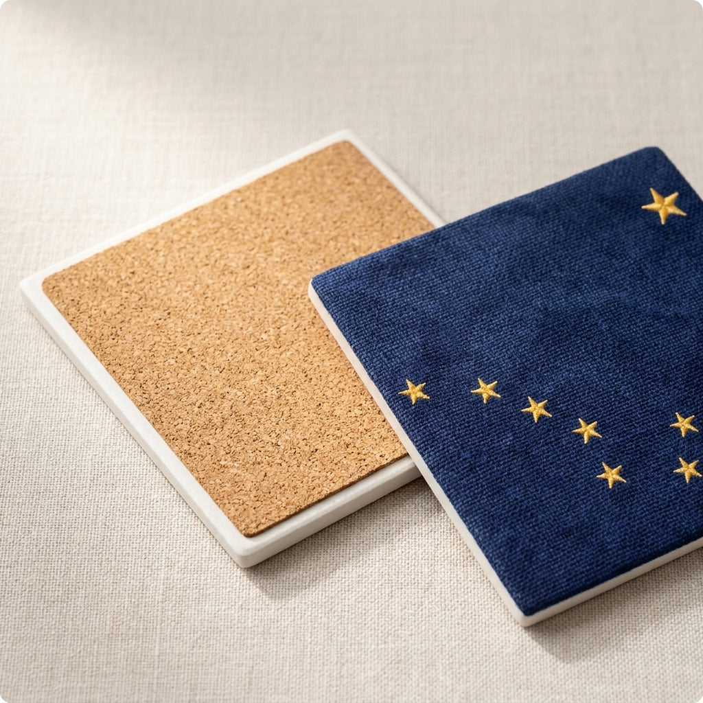 Alaska State Flag ceramic coasters set of 4, cork back