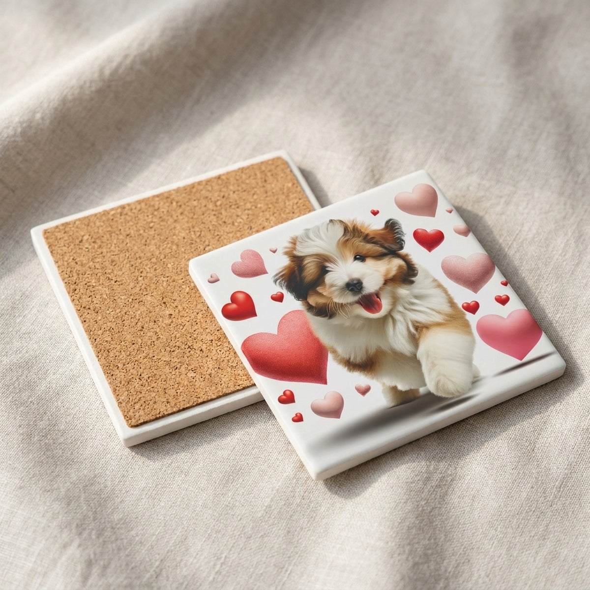 Havanese ceramic coasters set of 4, cork back