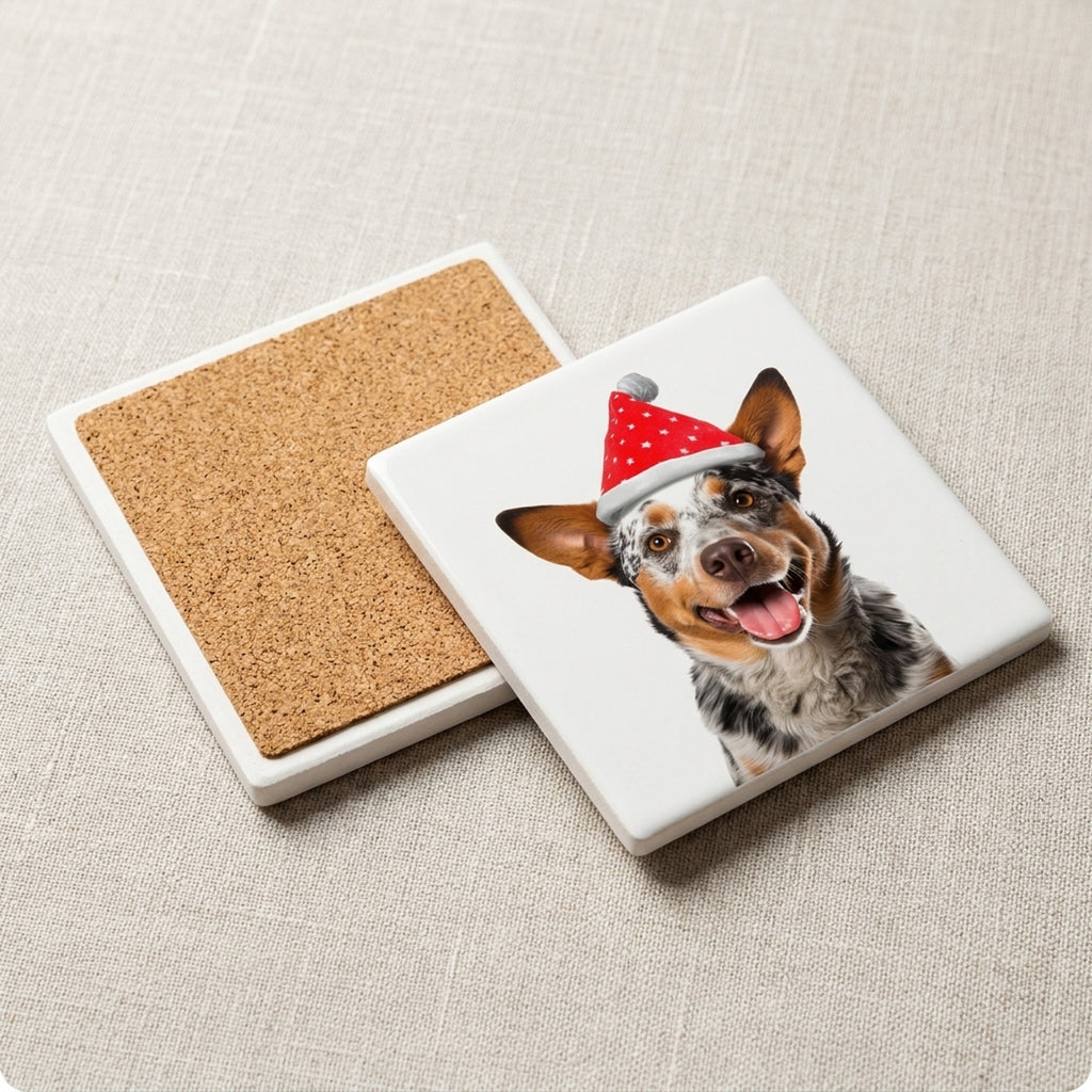 Australian Cattle Dog ceramic coasters set of 4, cork back