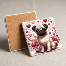 Pug ceramic coasters set of 4, cork back