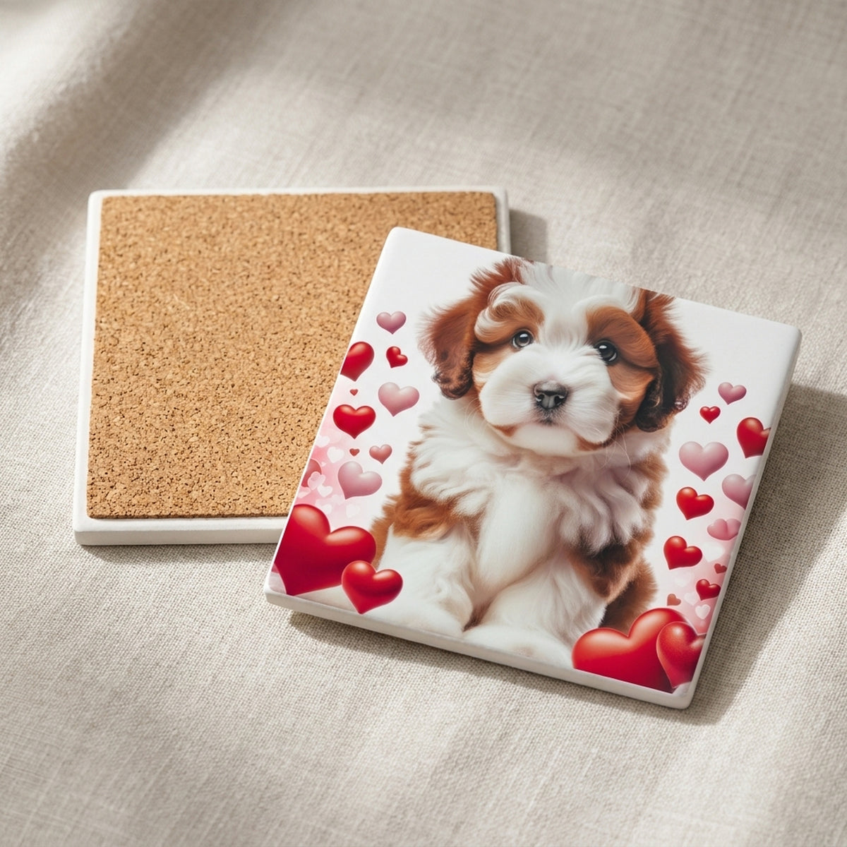 Havanese ceramic coasters set of 4, cork back