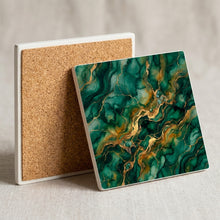 Emerald Marble ceramic coasters set of 4, cork back