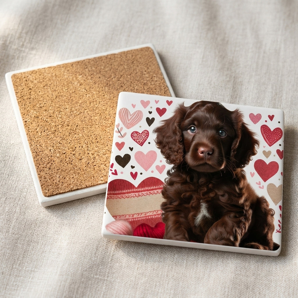 Boykin Spaniel ceramic coasters set of 4, cork back
