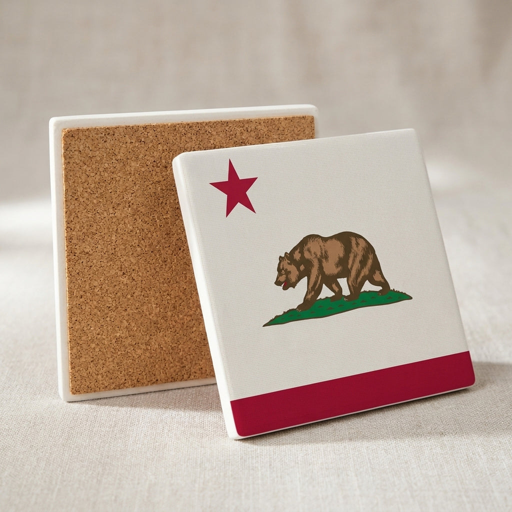 California State Flag ceramic coasters set of 4, cork back