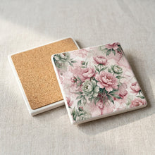 Watercolor Peony Floral ceramic coasters set of 4, cork back