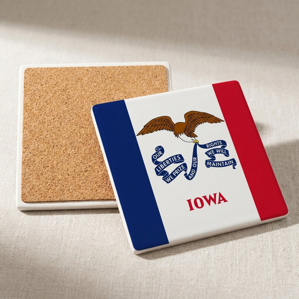 Iowa State Flag ceramic coasters set of 4, cork back