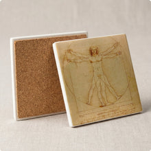 Vitruvian Man ceramic coasters set of 4, cork back