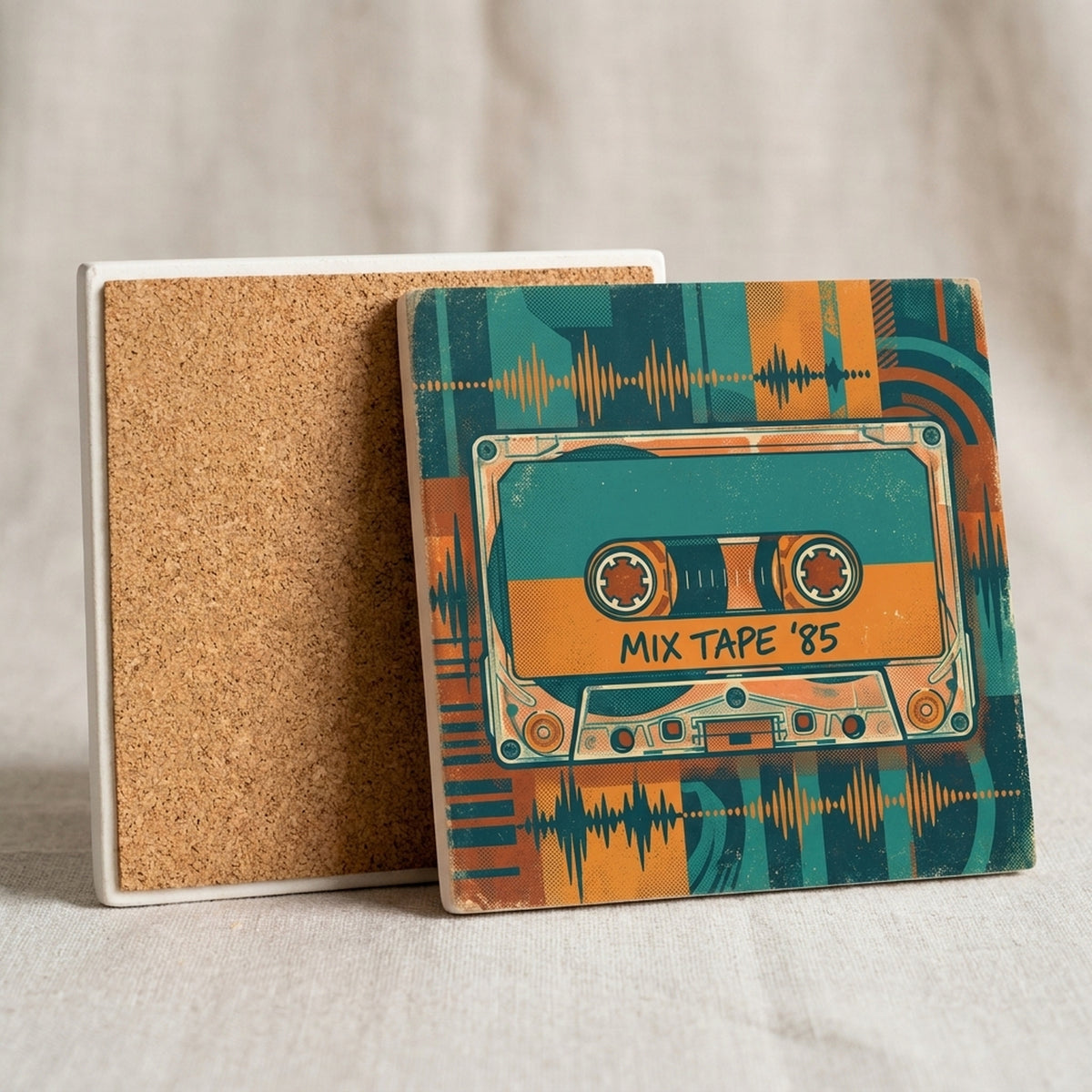 Cassette Tape ceramic coasters set of 4, cork back