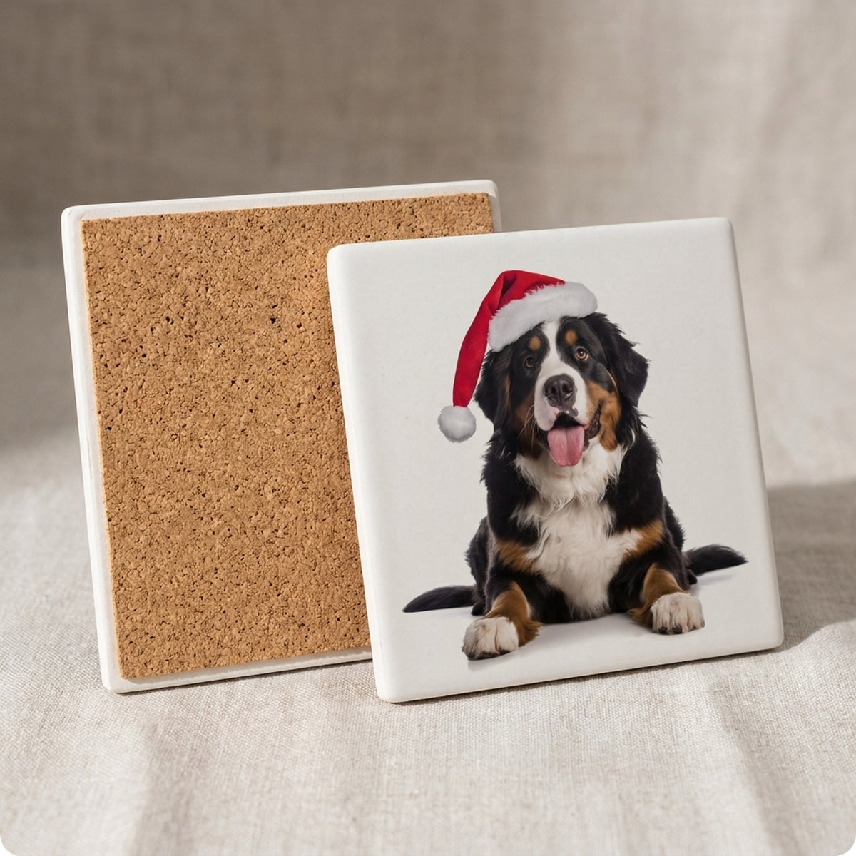 Greater Swiss Mountain Dog ceramic coasters set of 4, cork back