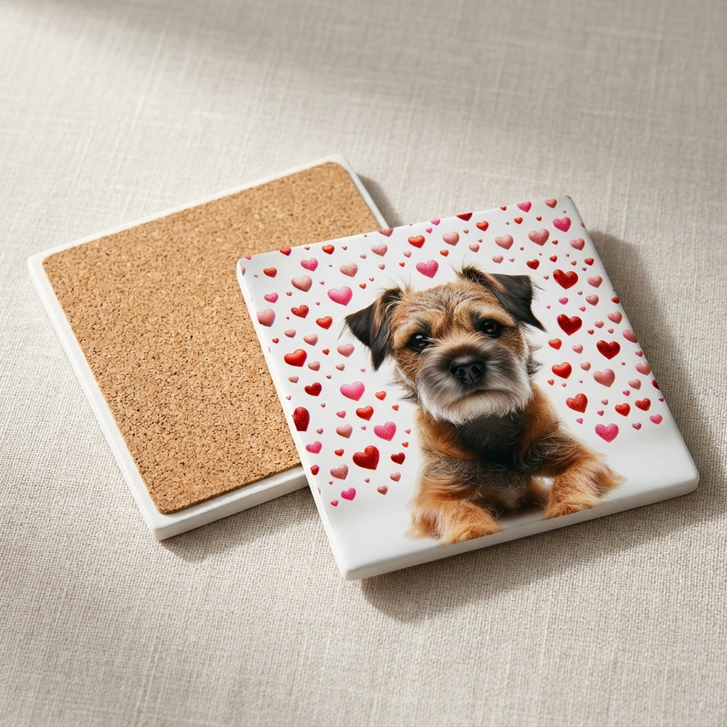 Border Terrier ceramic coasters set of 4, cork back