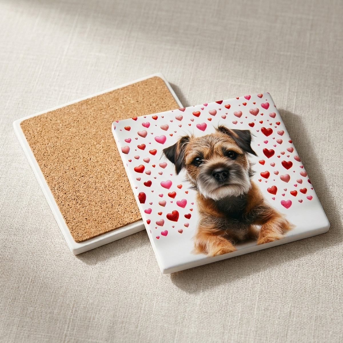 Border Terrier ceramic coasters set of 4, cork back