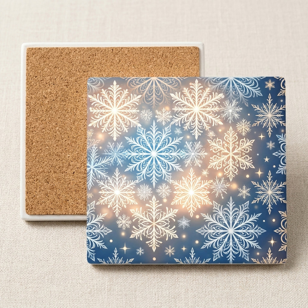 Christmas Snowflakes ceramic coasters set of 4, cork back