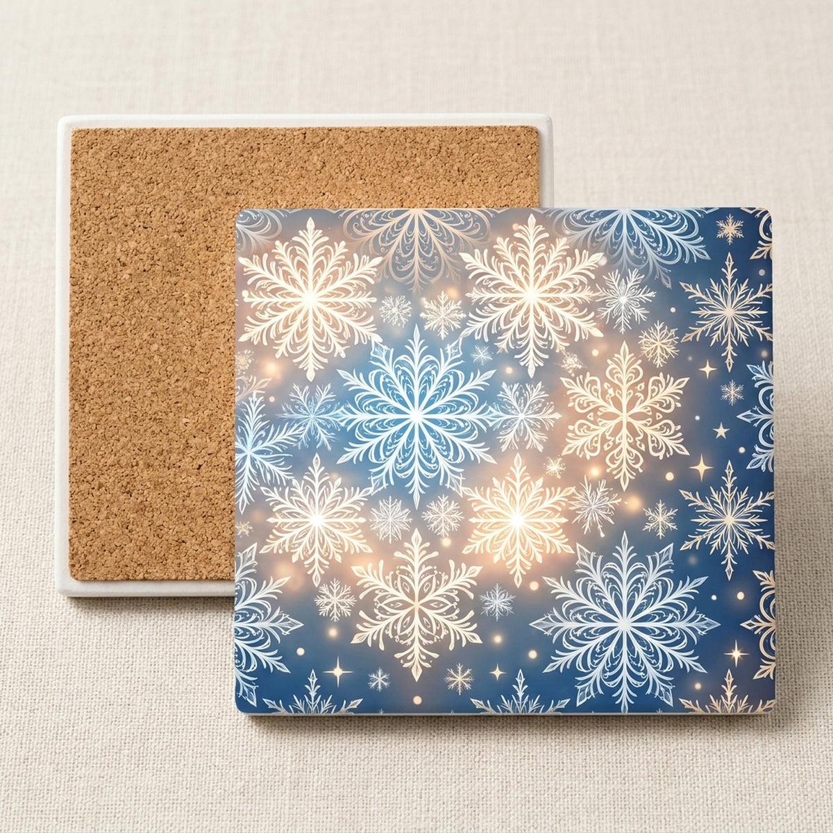 Christmas Snowflakes ceramic coasters set of 4, cork back