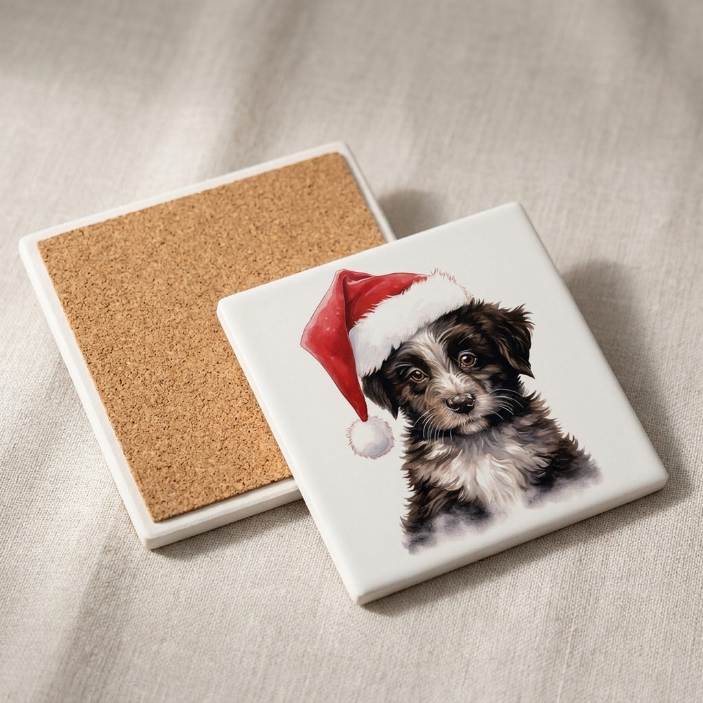 Mudi Puppy Drawing ceramic coasters set of 4, cork back