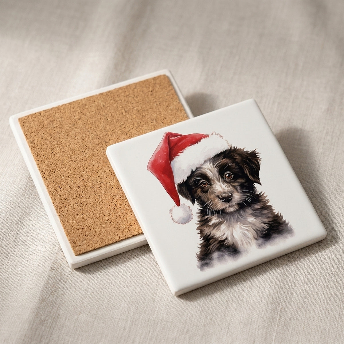 Mudi Puppy Drawing ceramic coasters set of 4, cork back