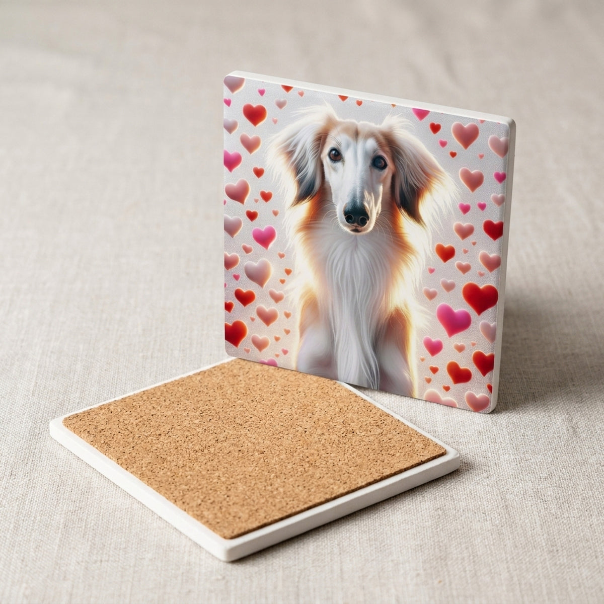Saluki ceramic coasters set of 4, cork back