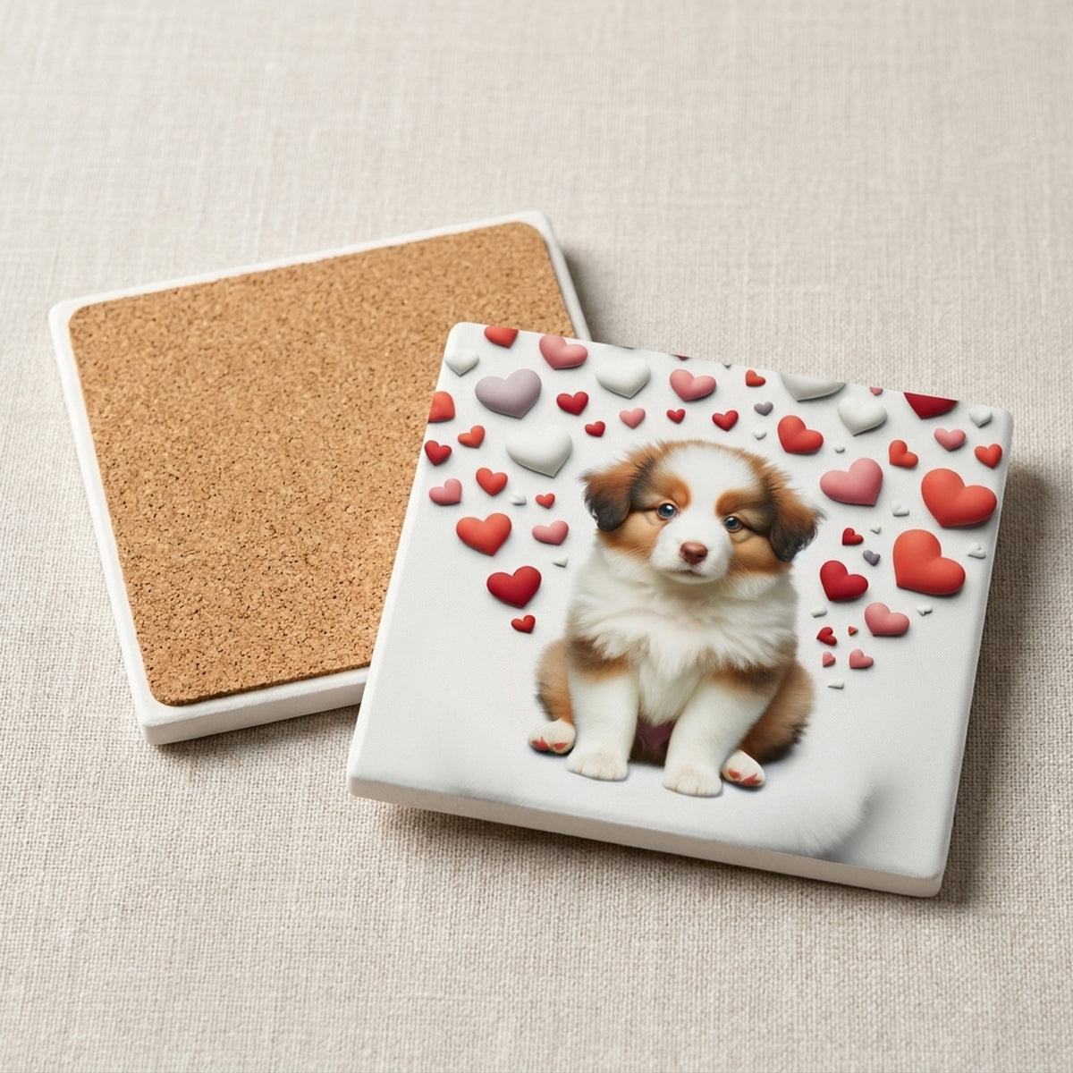 Australian Shepherd ceramic coasters set of 4, cork back