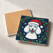 Poodle Christmas Ornament Art ceramic coasters set of 4, cork back