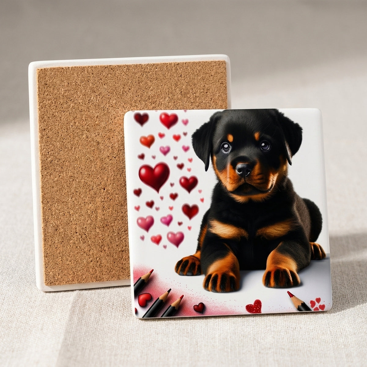 Rottweiler ceramic coasters set of 4, cork back