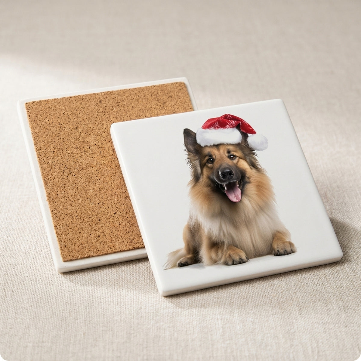 Belgian Tervuren ceramic coasters set of 4, cork back