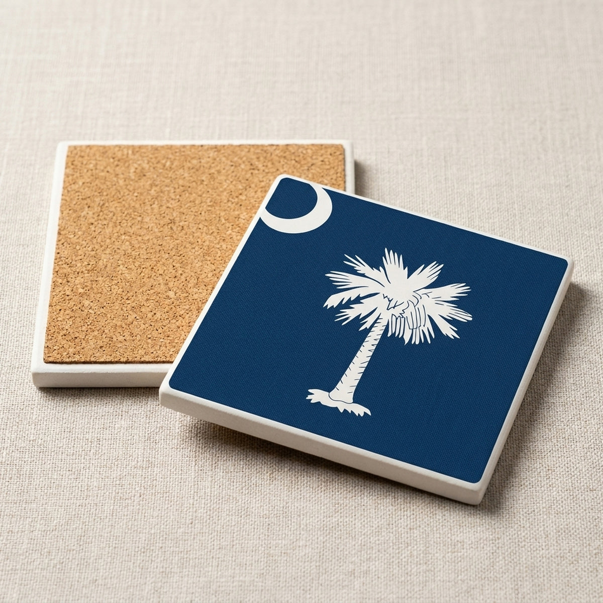 South Carolina State Flag ceramic coasters set of 4, cork back