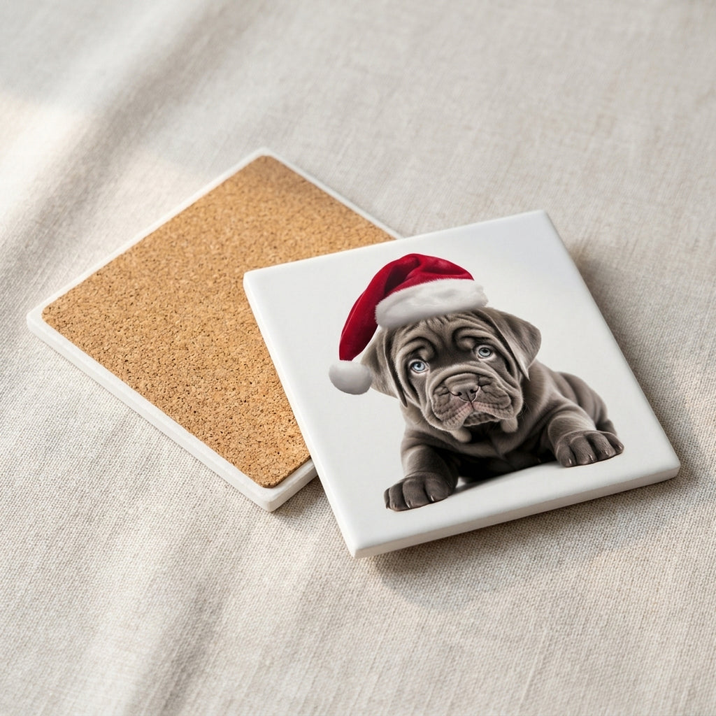 Neapolitan Mastiff Puppy ceramic coasters set of 4, cork back