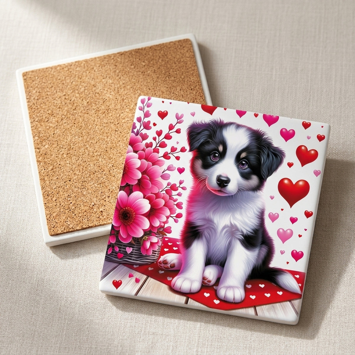 Australian Shepherd ceramic coasters set of 4, cork back